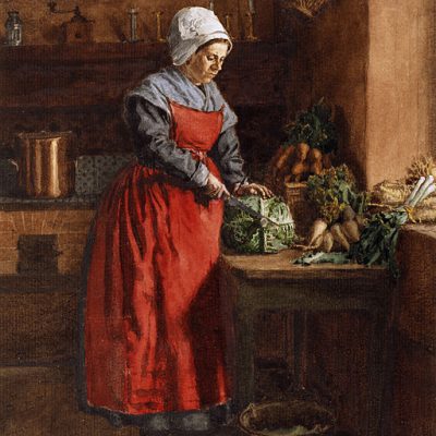 Gemälde Cook with red apron von Léon Bonvin via Wikimedia Commons