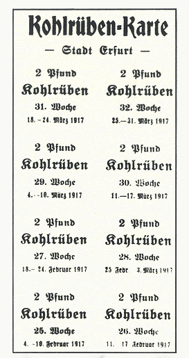 Lebensmittelkarten der Stadt Erfurt für Kohlrüben
